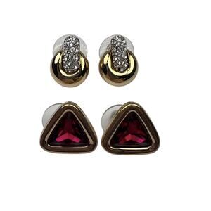 SAL & Swarovski Lot of 2 Pierced Earrings Gold Tone Crystals